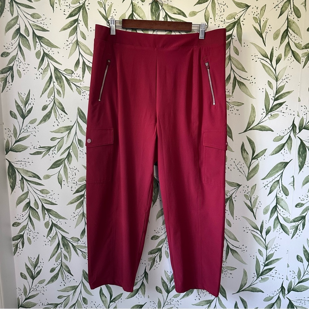 Chico's Zenergy UPF Cargo Cropped Pants. Red/Burgundy. Size 14. New.